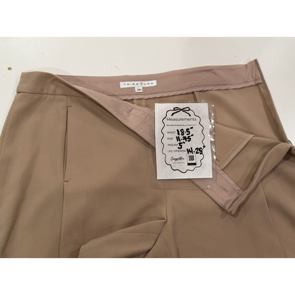 Trina Turk Tan Khaki High Waisted Tailored Shorts Size 14 Side Zip 162516 - Picture 6 of 6
